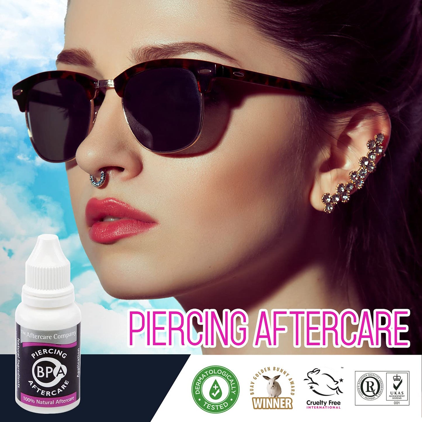 BPA Piercing Aftercare 1 x 10ml Bottle from The Aftercare Company - Dermatology Tested - Vegan Friendly - Cruelty Free - Unique Formula