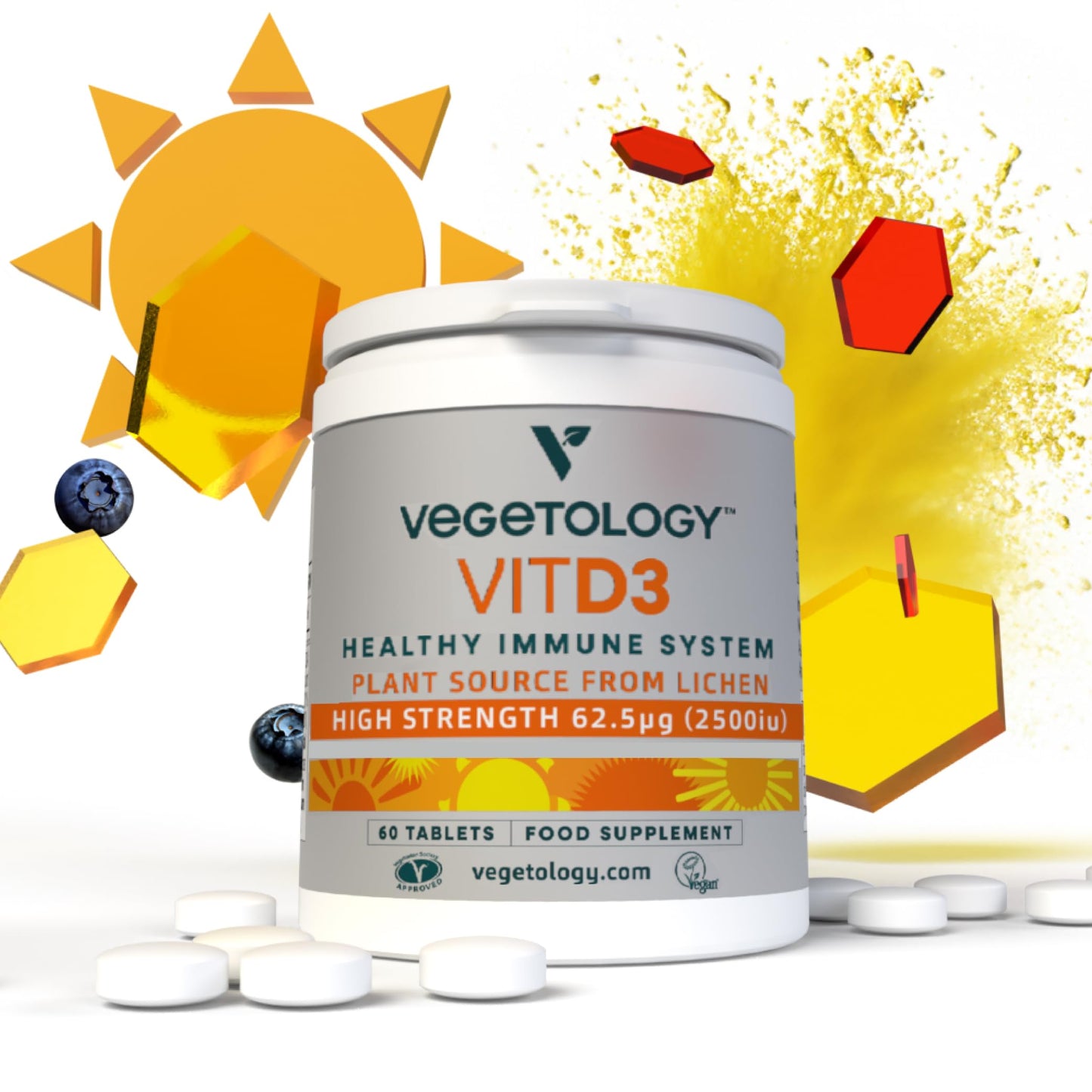 Vegetology Vegan Vitamin D3 2500iu Chewable Tablets - Vegan and Vegetarian Society Registered Vitamin D - 60 Days Supply