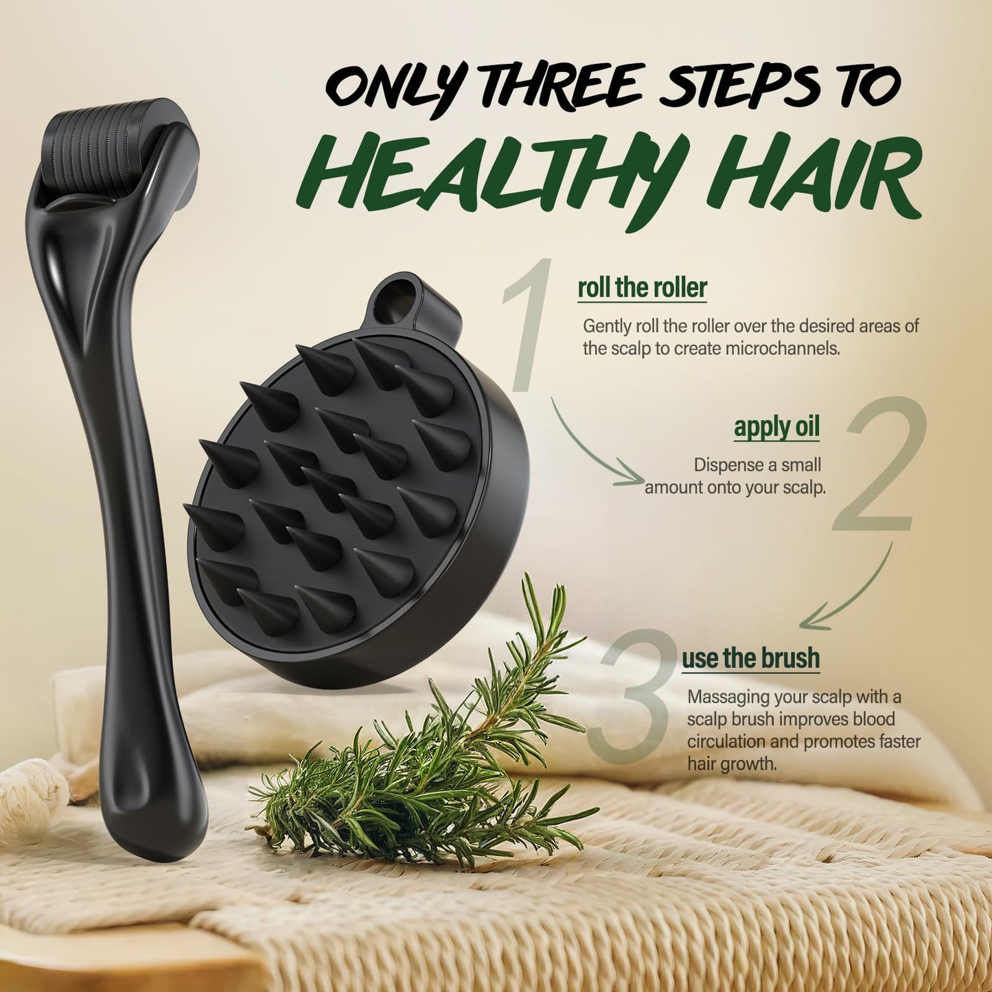 POP MODERN.C Rosemary & Biotin Hair Growth Kit, Rosemary Oil for Hair Growth witn Derma Roller & Scalp Massager Hair Thickening Products Hair Loss Treatment for men for Men Women, 30 ml Pack of 2