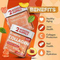 supplmnt. Supplmnt. Marine Collagen Gummies, Hydrolysed Collagen Peptides w/Biotin, Hyaluronic Acid & Vitamin C, Collagen Supplements for Women & Men, Collagen for Skin, Hair & Nails (One Size, Peach)