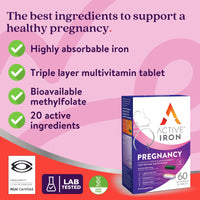 Solvotrin Active Iron Pregnancy, Nutritional Support for Prenatal Care & Foetal Develpment, 30 x 25 mg Iron Capsules, 30 x Triple Layer Multivitamin Tablet (L-Methylfolate, Vitamin D & Calcium), 30 Day Supply