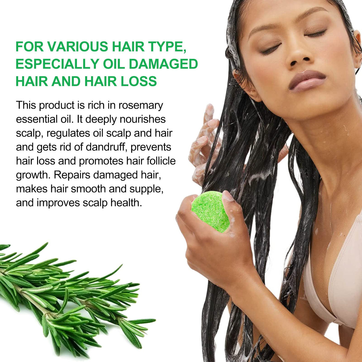 HXTMKT Solid Shampoo Rosemary, Organic Hair Soap Shampoo for Hair Growth Volume, Rosemary Shampoo Bar for Oily Hair & Dry Hair, Dry Scalp, Naturally Handmade 1 Bar of 60 g