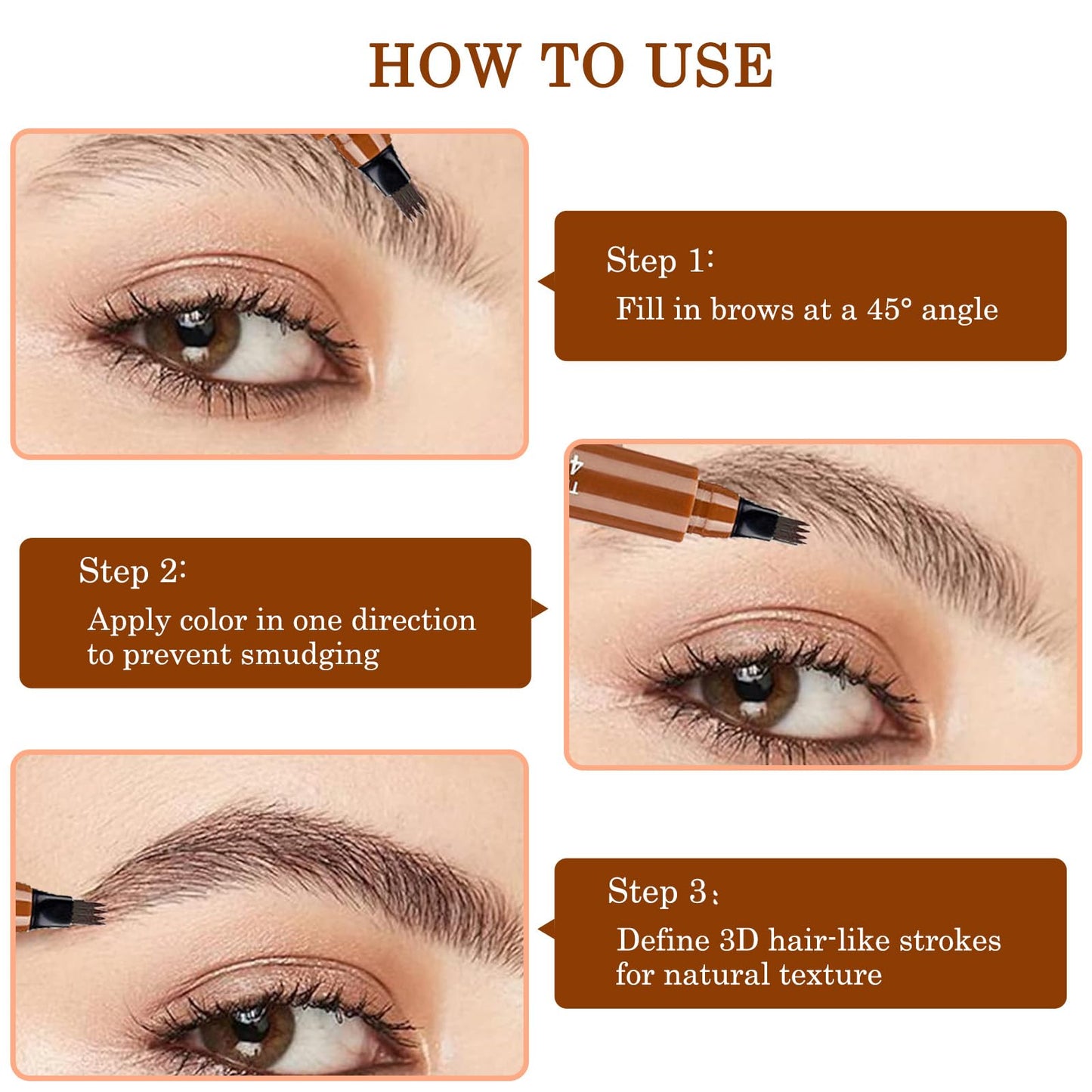 ZoeyShine Waterproof 4-Fork Brow Pen, Smudge-Proof Eyebrow Pencil for Realistic Hair Strokes, Long Wear Brow Marker for Shaping Arches, Filling Gaps and Creating Natural Looking Brows(Light brown)