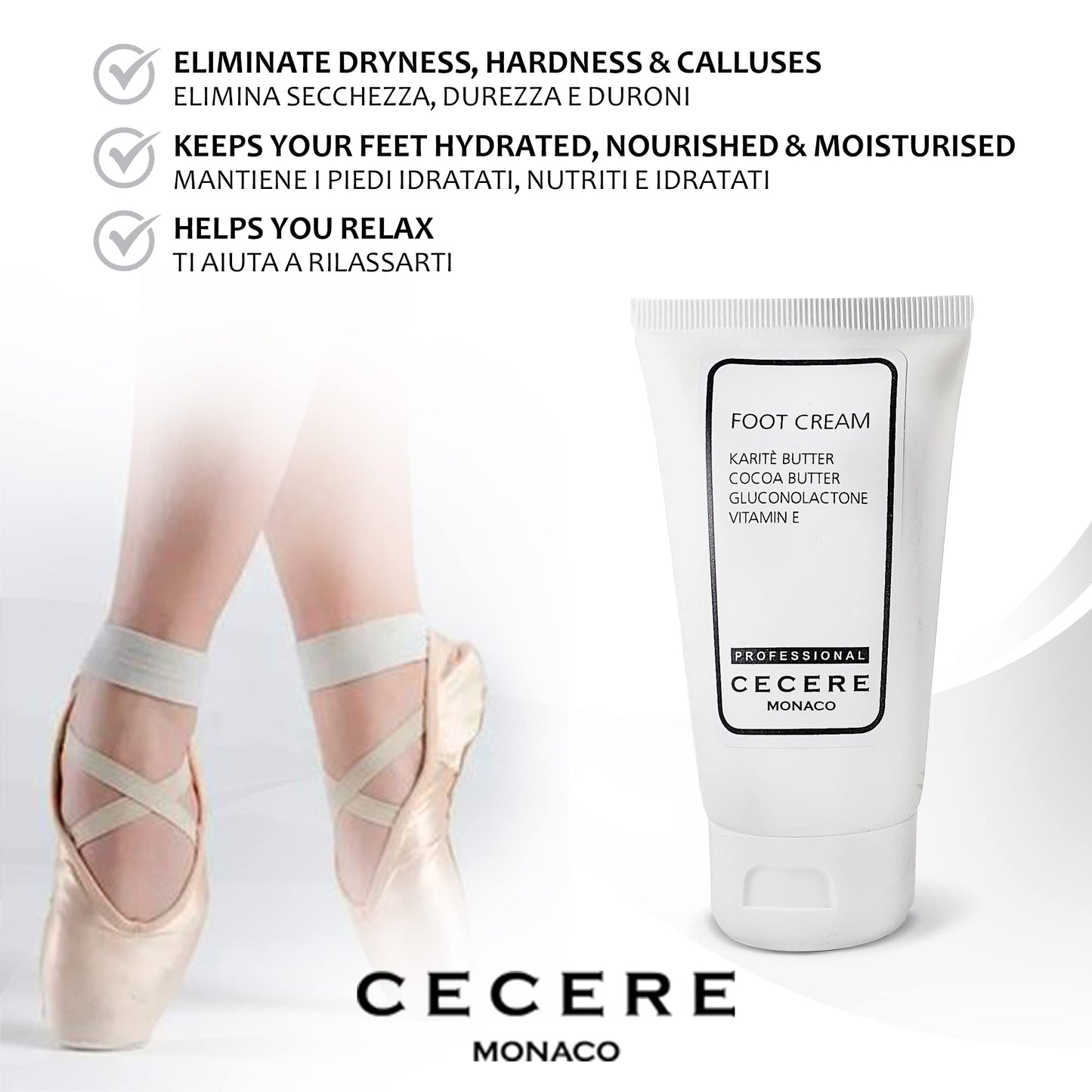 Cecere Laboratories-(75ml/2.5oz) Foot Cream for Cracked Heels and Dry Skin, Shea Butter Foot Cream for Very Dry Feet,Cracked Heel Repair Cream