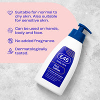 E45 Rich Skin Lotion 400 ml – E45 Moisturising Lotion with Evening Primrose Oil – Lightweight Body Lotion for Dry and Sensitive Skin – Long-Lasting Moisturisation for Soft and Supple Skin