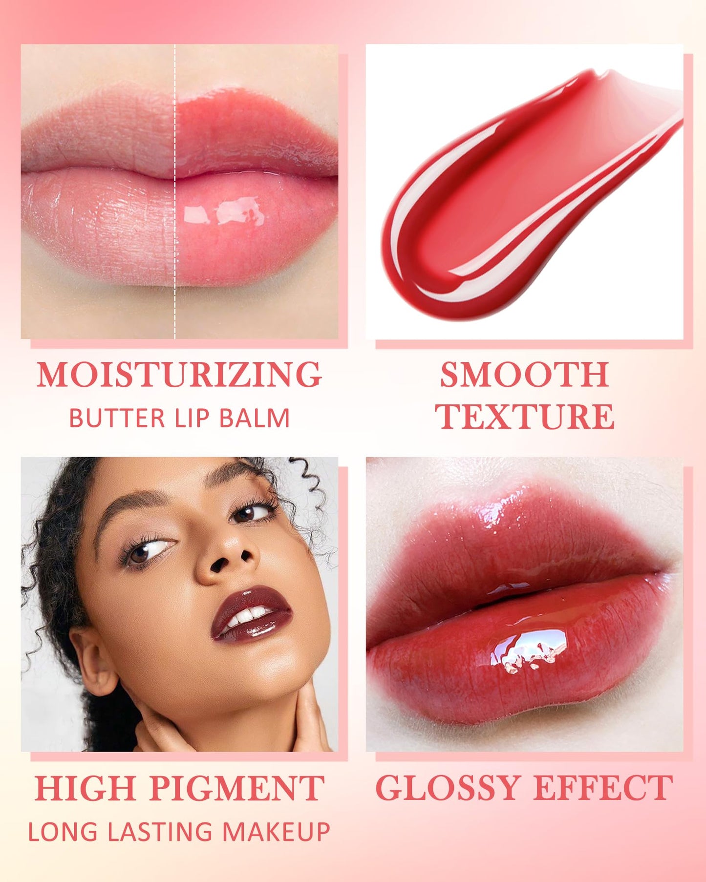Lestpola Hydrating Tint Lip Butter Balm-3 Colors Clear Pink Brown Shine Glossier Lip Gloss, Jelly Lip Balm for Dry Lips, Long Lasting Moisturizing Non-Sticky Glow Reviver Fat Lip Care Oil, Gift for Women-Set A