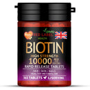 Red Label Health Biotin Hair Growth Supplement 10000mcg - 365 Vegan Tablets (1 Year Supply) - Hair Skin & Nails Vitamins for Women & Men - High Absorption D-Biotin - Hair Growth Vitamins