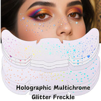 SHEBEEDO 12Pcs Glitter Freckles Face Tattoo,6 Styles Holographic Multichrome Glitter Freckle Face Tattoo,Waterproof Sparkle Temporary Tattoo Cute Star Patches for Festival Rave Makeup Accessories