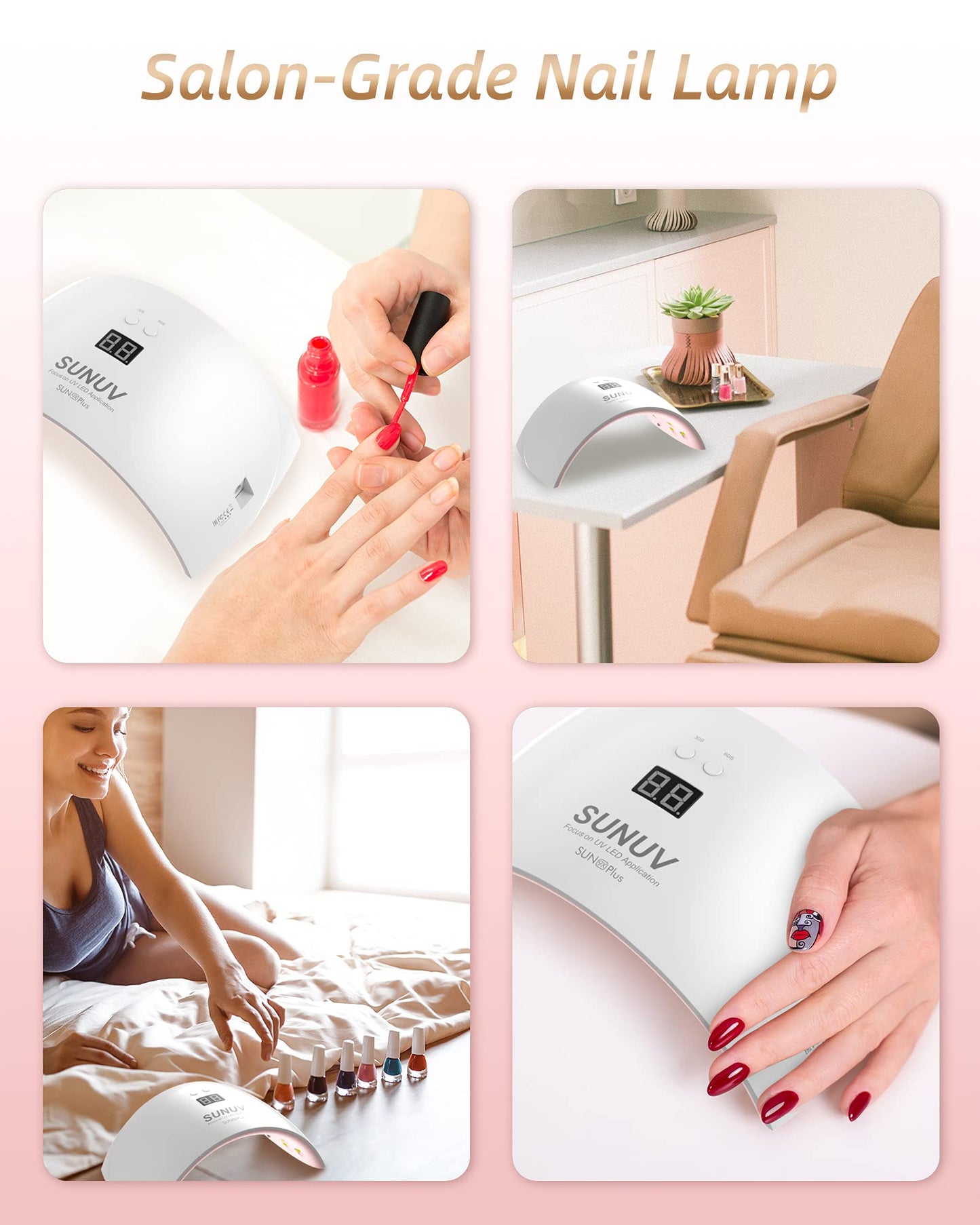 UV LED Gel Nail Lamp, SUNUV 36W UV lamps for Gel Nails Manicure Pedicure Sensor 30s/60s Timer LCD Screen