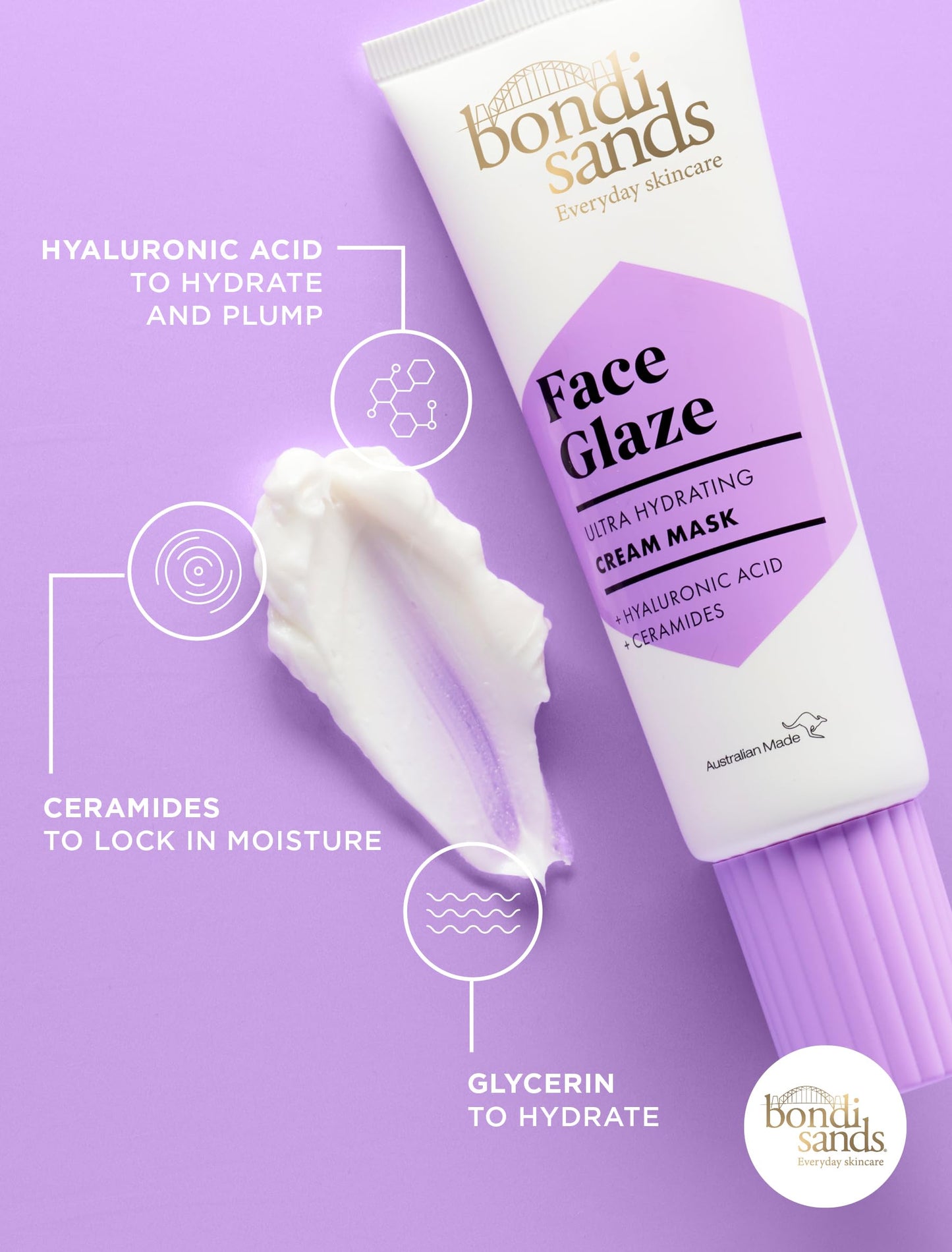 Bondi Sands Face Glaze Hydrating Cream Mask | Enriched with Hyaluronic Acid + Suitable for sensitive skin | Vegan + Cruelty Free |75ml /2.53 Oz