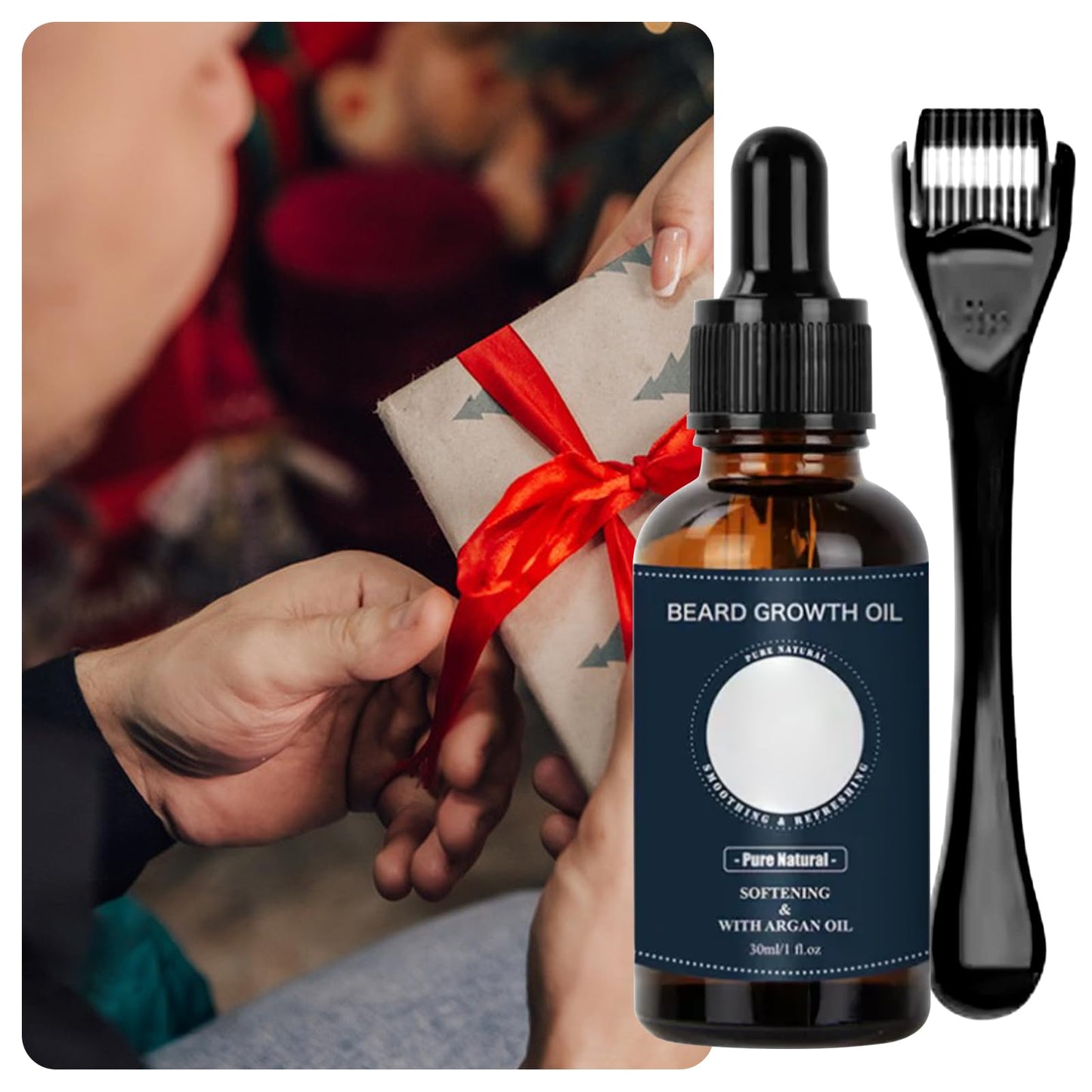 Ninnyi Beard Grooming Care Kit for Men, Beard Oil Roller for Growth