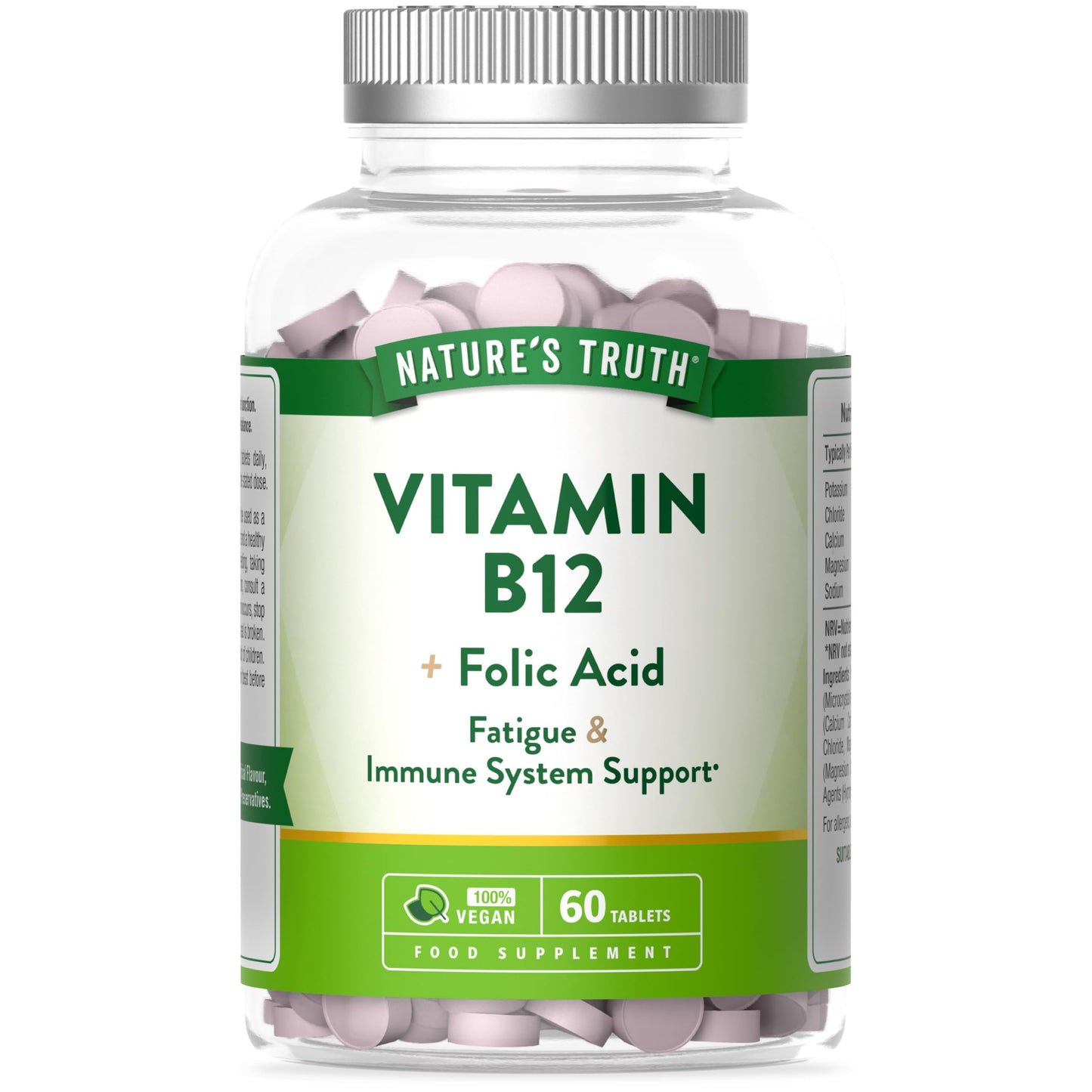 Nature's Truth Vitamin B12 with Folic Acid - 60 Vegan Tablets - Fatigue and Immune System Support