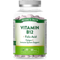 Nature's Truth Vitamin B12 with Folic Acid - 60 Vegan Tablets - Fatigue and Immune System Support