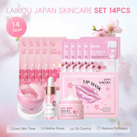LAIKOU Skin Care for Teenage Girls, Sakura Skincare Set, Pamper Sets for Women Gifts, Facial Skin Care Sets & Kits - Face Serum, Face Cream, Sleep Mask, Eye Mask, Mud Mask, Lip Mask, 14PCS
