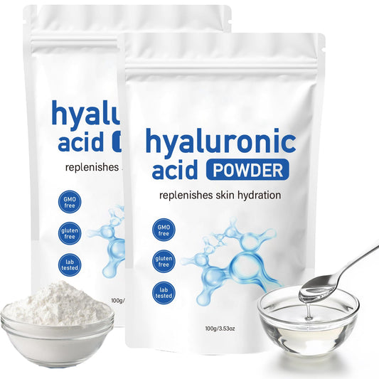 Generic 2pcs Hyaluronic Acid Powder Pure, Natural Hyaluronic Acid Powder for Face, DIY Low Molecular Face Mask, Micro Ingredients Facial Serum, Deep Hydrating & Smooths Wrinkles, 100g*2