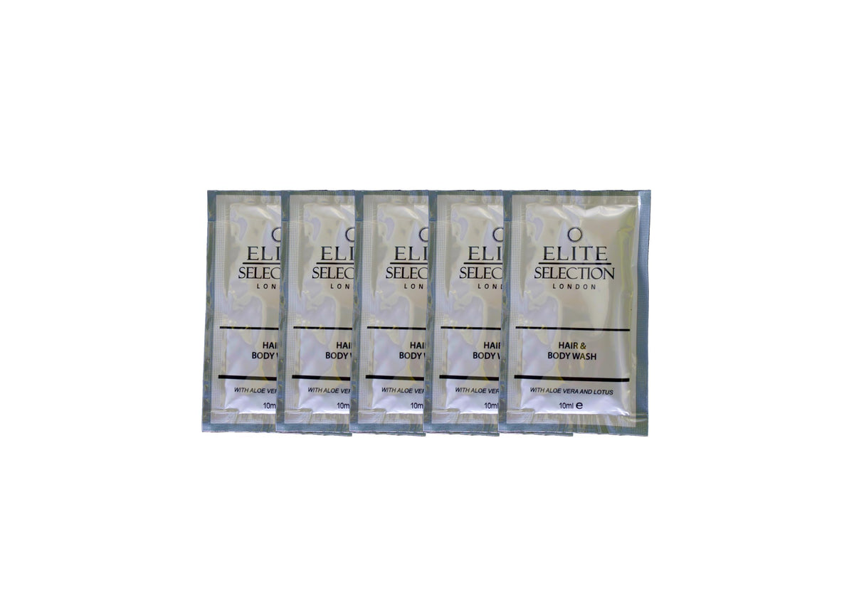 elite selection 2 in 1 Hair & Body Wash with Aloe Vera and Lotus - 10ml Sachets - Pack of 250 - Elite
