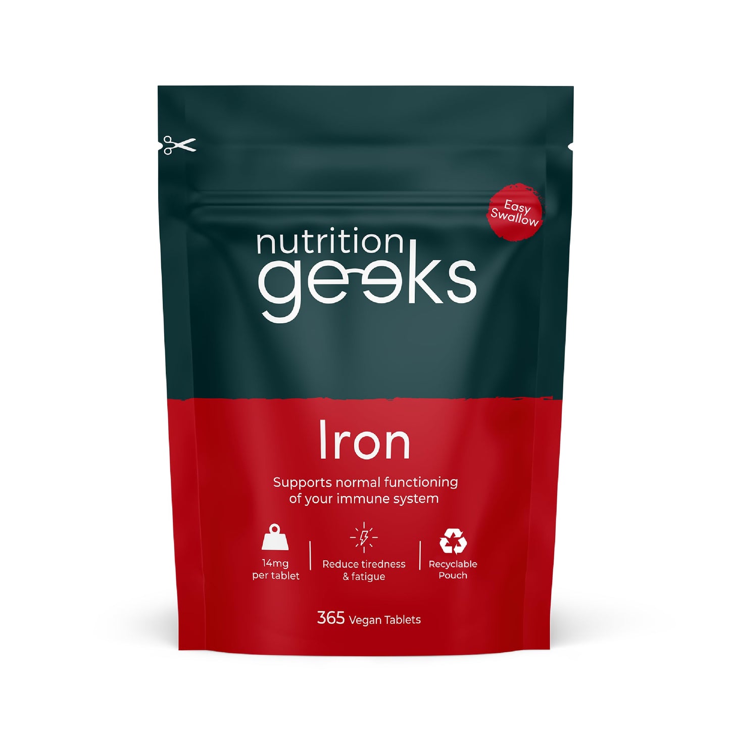 Nutrition Geeks Iron Tablets High Strength 14mg - 365 Tablets, 12 Months Supply - Vegan Iron Supplements for Women and Men - Ferrous Fumarate, Reduces Tiredness and Fatigue - UK Made Vitamin