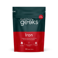 Nutrition Geeks Iron Tablets High Strength 14mg - 365 Tablets, 12 Months Supply - Vegan Iron Supplements for Women and Men - Ferrous Fumarate, Reduces Tiredness and Fatigue - UK Made Vitamin