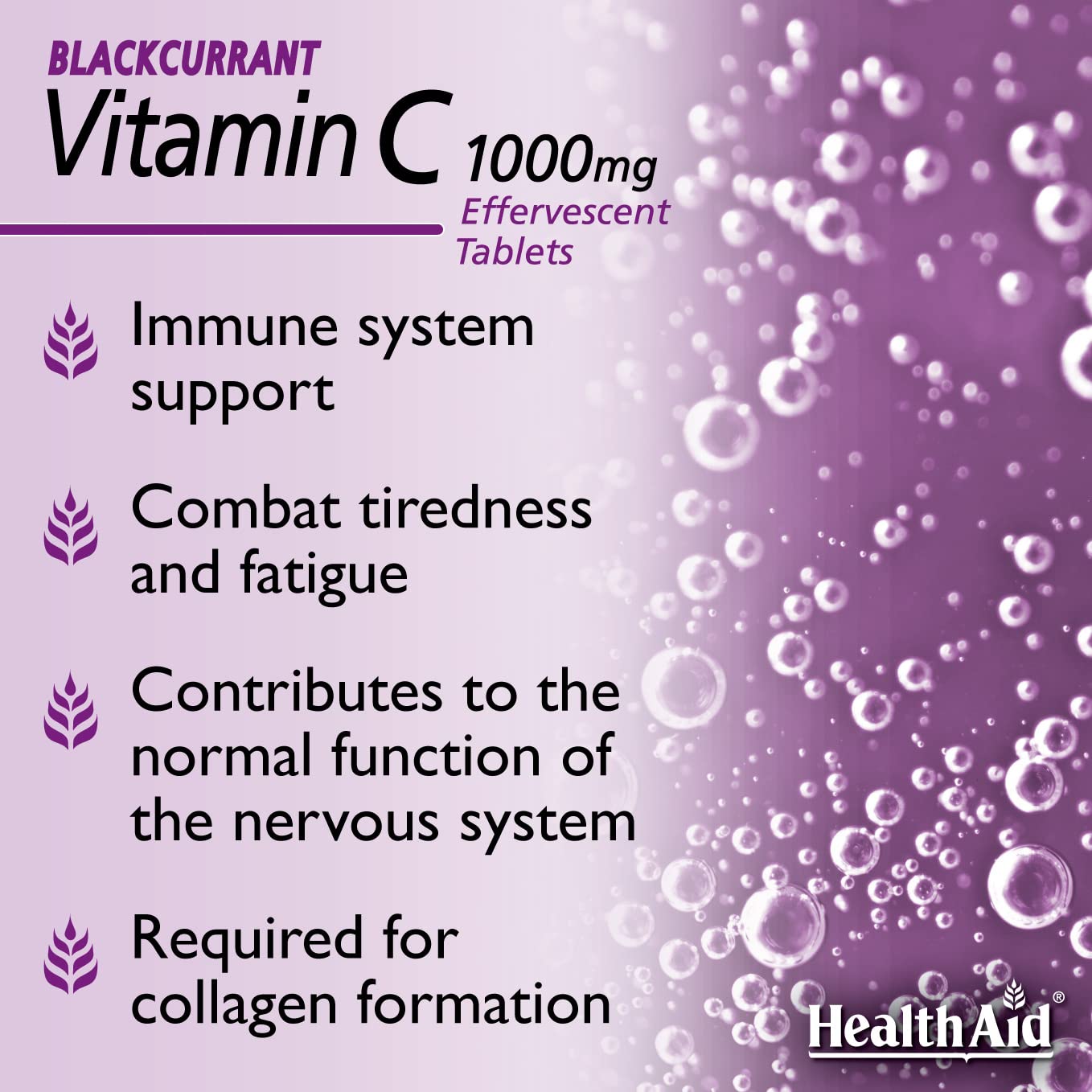 HealthAid Vitamin C 1000mg - Effervescent (Blackcurrant Flavour) - 20 Tablets