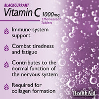 HealthAid Vitamin C 1000mg - Effervescent (Blackcurrant Flavour) - 20 Tablets