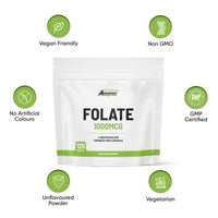 Freak Athletics Folate 1000mcg (L-Methylfolate) 120 Capsules, 5-MTHF Active Form of Folic Acid/Vitamin B9, UK Made