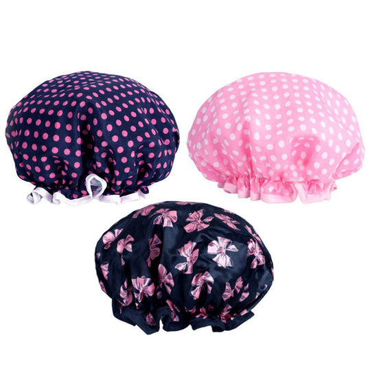 KissDate PrettyDate 3 Packs Double layer Shower Cap Waterproof Elastic Bath Cap for Women Shower Spa Salon