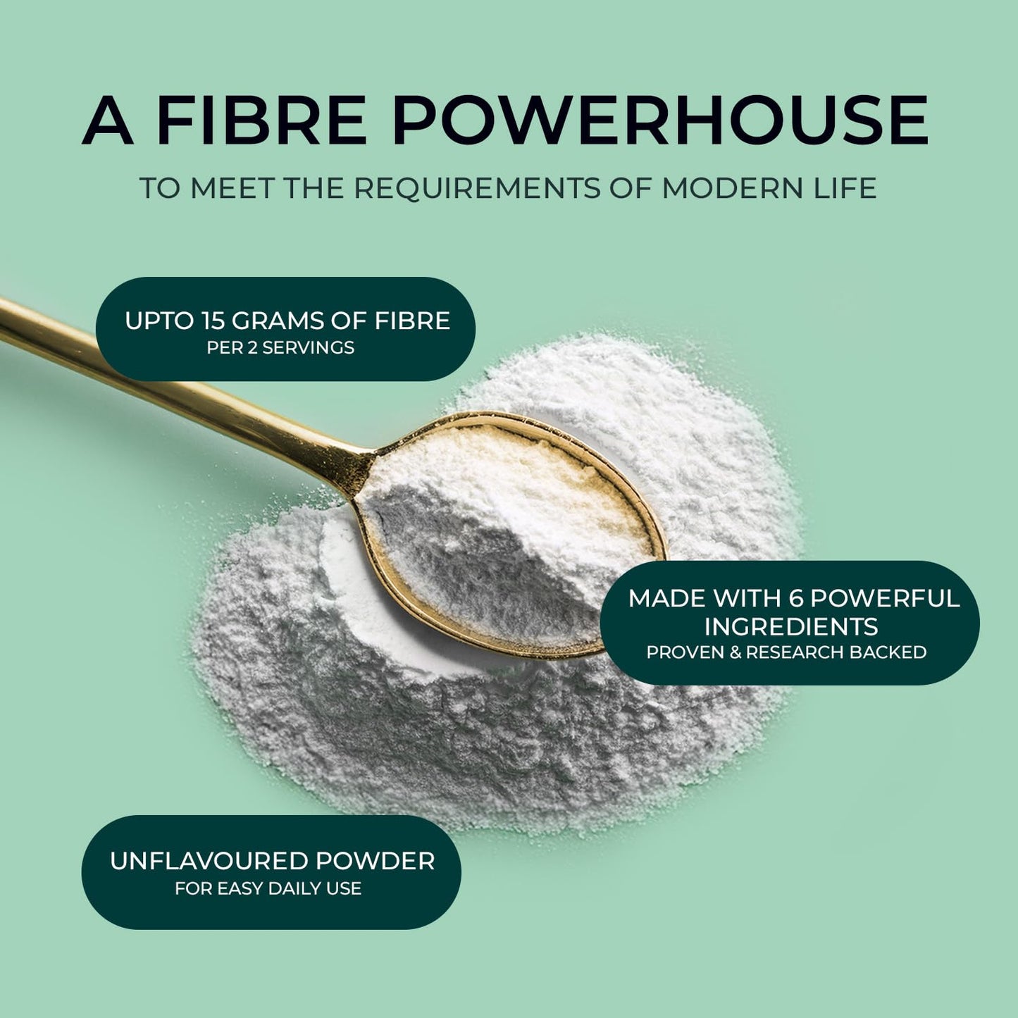 Inspiriko 15g Soluble Fibre Supplement - 50% NHS Daily Intake (2 Servings). 6-in-1 Fiber Supplement Powder with Inulin Prebiotic Fibre Powder, FOS, Acacia & Probiotics. Tasteless, Dissolves Easy, 30 Servings