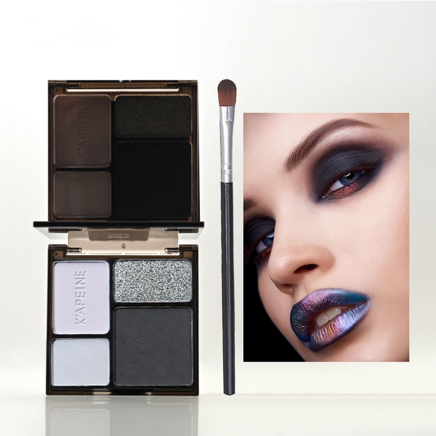 LYNTYAOU Black Silver Smoky Eyeshadow Palettes Goth Eye Shadow Palette, Gray Cool Make-Up Palettes Shimmer for Women Glitter Make up Set, Festival Eyeshadows 4 Colour, Long Lasting Highly Pigmented with Brush