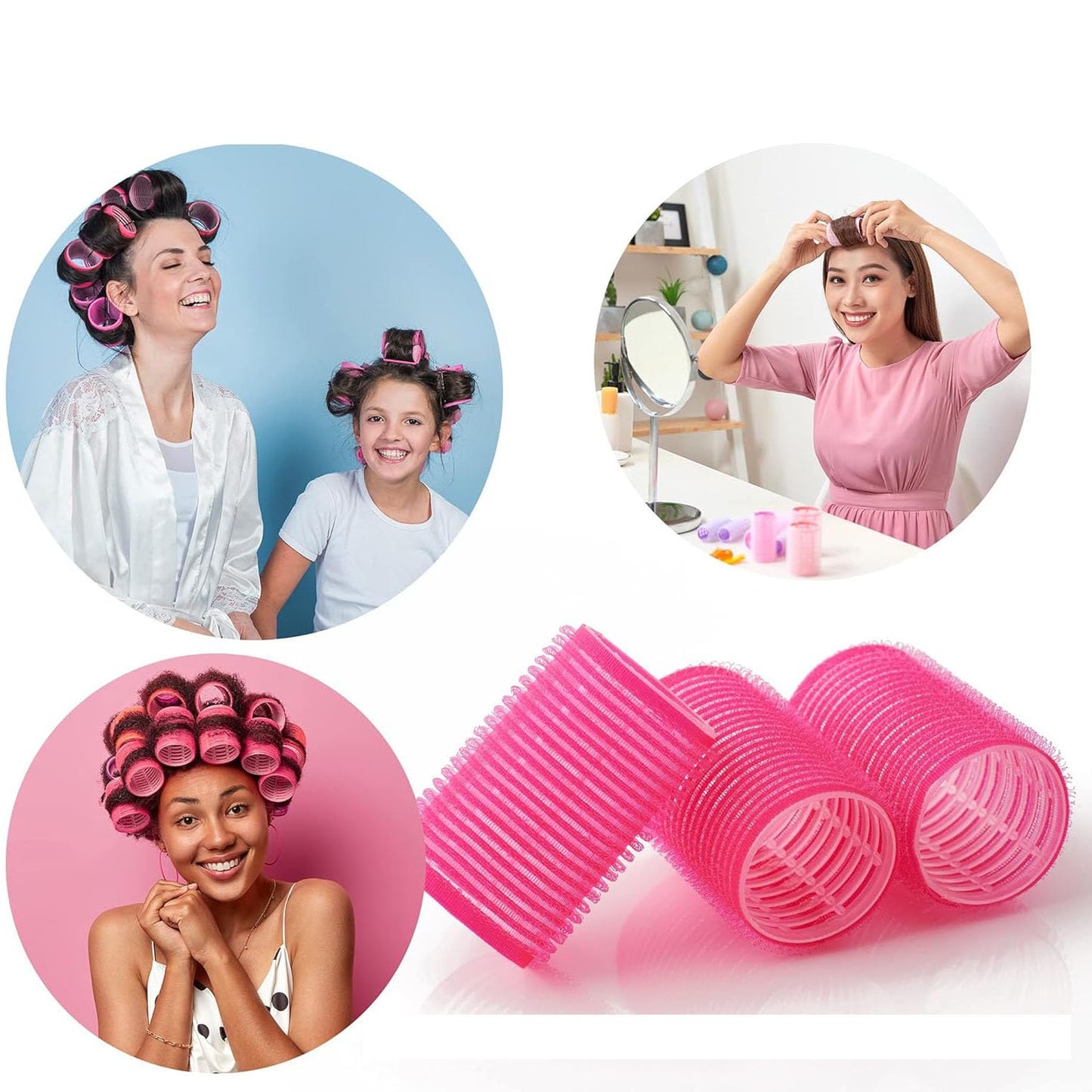 LIDOUK Hair Rollers Self Holding Rollers Gripping Sticky Rollers Self Grip Salon Hairdressing Curlers DIY Curling Tool（10 Packs）pink