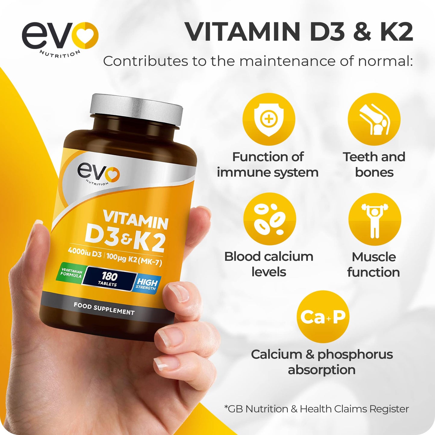 Vitamin D3 4000iu & Vitamin K2 100ug (MK7) |180 Vegetarian Tablets | 1-A-Day | 6 Month Supply | High Strength D3 and K2 Vitamin | Vitamin D K2 Supplement | Made in The UK
