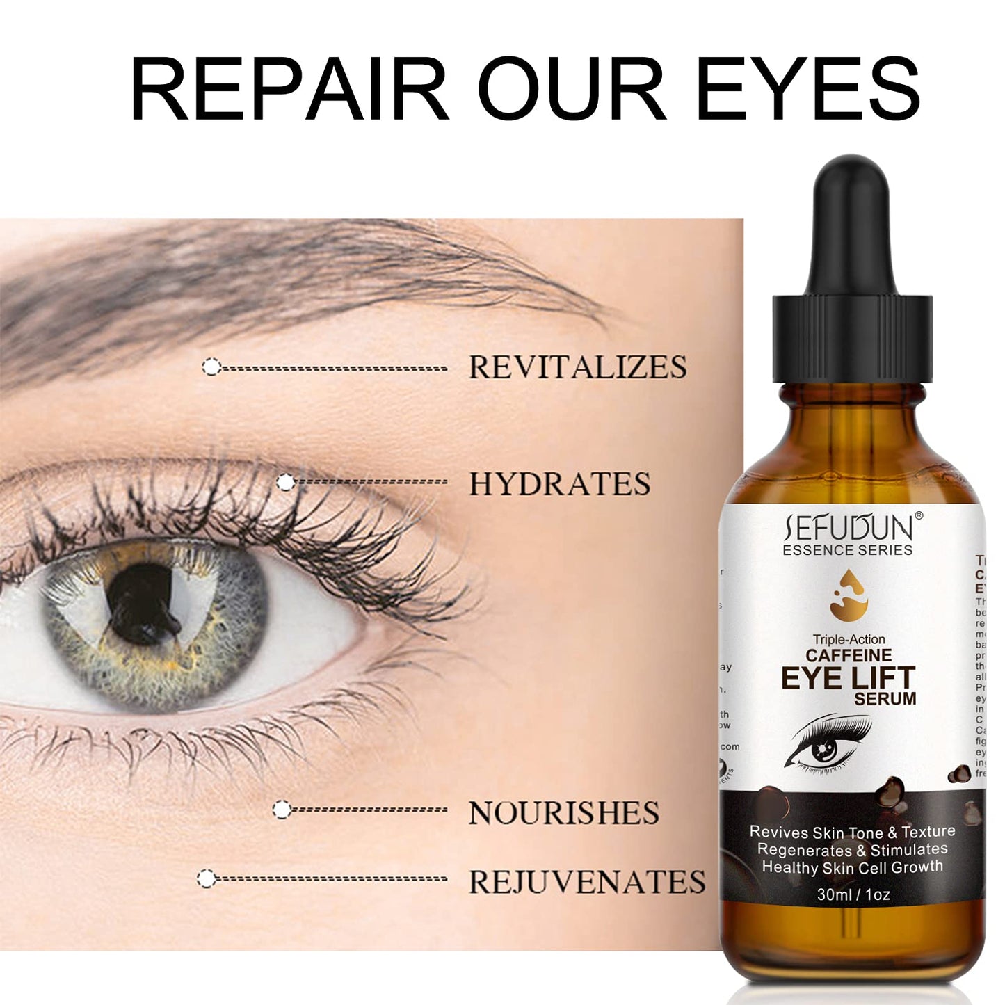 Caffeine Eye Serum ,Anti Aging Serum with EGCG,Vitamin C,Hyaluronic Acid,Collagen,Caffeine Eye Lift Serum-Reduces Puffiness, Dark Circles Under Eye Bags, Wrinkles (Caffeine eye serum)