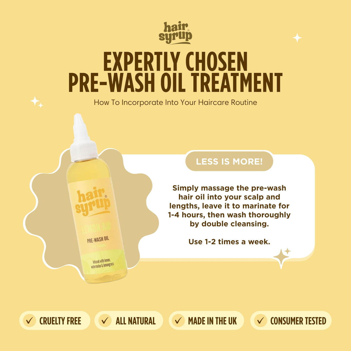 Hair Syrup | Lemon-Aid Pre-Wash Hair Oil | Refresh & Rejuvenate Your Scalp | Infused with Lemon, Watermelon & Lemongrass | Vegan | 100% Natural | 100ml