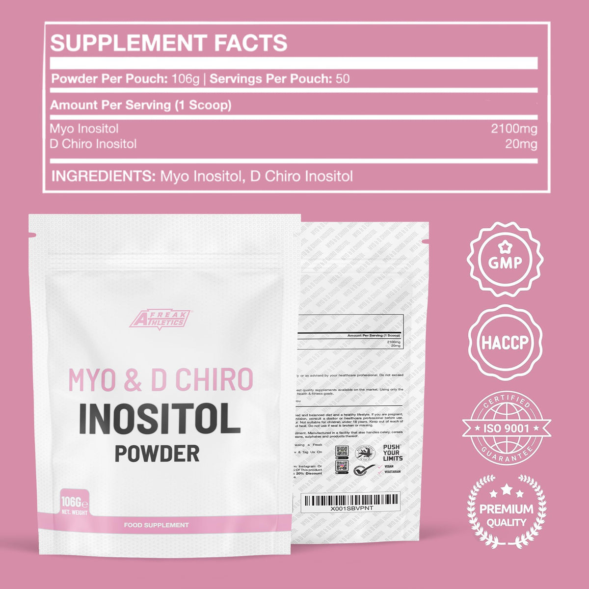 Freak Athletics Myo & D Chiro Inositol Powder 106g - Supports Women with PCOS - Promotes Hormonal Balance & Normal Ovarian Function - 2100mg Myo Inositol Powder Per Serving - 50 Servings