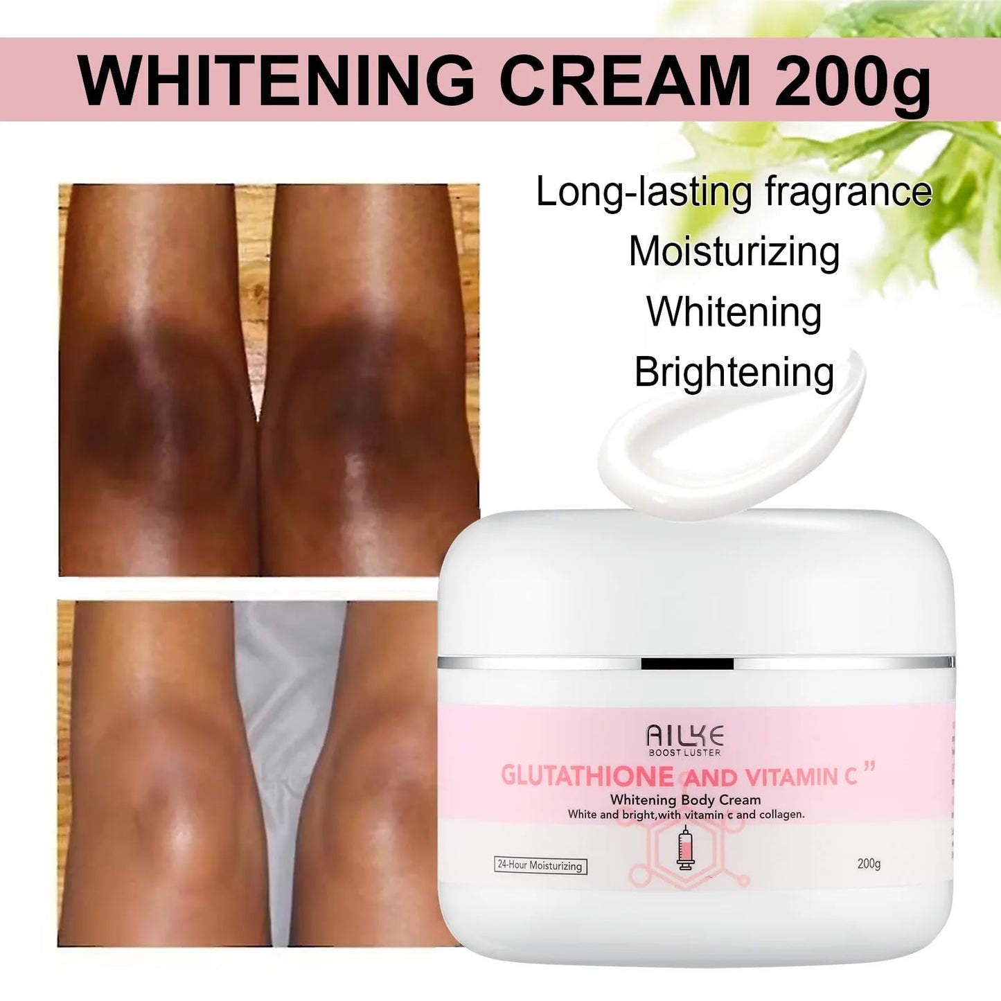 AILKE BOOST LUSTER AILKE Glutathione and Vitamin C Whitening Body Cream, Daily Moisturizer, Skin Brightening Lotion, Remove Dark Spots, Boost Hydrating, Even Skin Tone, 200 ml (Pack of 1)