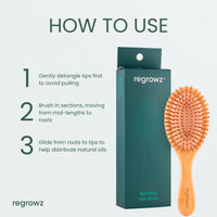Bamboo Hair Brush by Regrowz – Detangles & Eliminates Knots – Wooden Brush for Thick & Thin Hair – Anti-Breakage with Round Natural Bristles - Versatile & Durable - Wooden Hair Brush For Women & Men