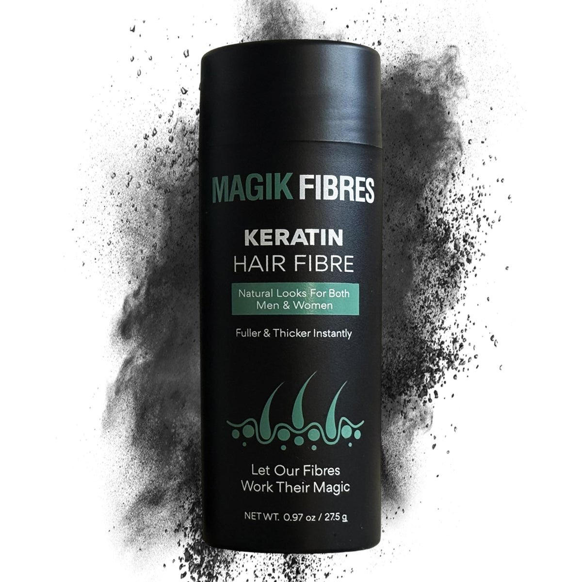 Magik Fibres Hair Fibres for Men and Women, Premium Keratin Hairline Powder for Thinning Hair, Adds Instant Volume for a Natural Look, Sweat Resistant, No Clumps, 27.5g Bottle (Medium Brown)