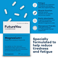 Magnesium+ 575mg Supplement – 28 High Strength Capsules – Magnesium Lactate & Vitamin B6 Health Supplements to Reduce Tiredness & Support Bone Health – Supplements by FutureYou Cambridge
