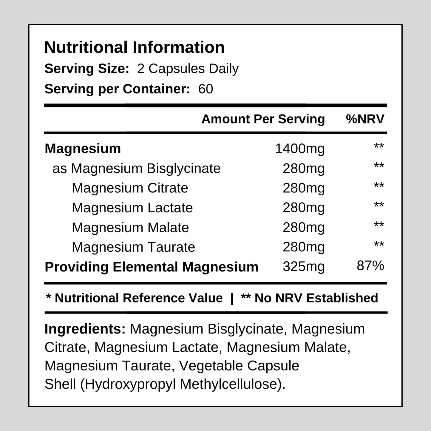 Macro Greens 5 in 1 Magnesium Complex – Glycinate, Citrate, Lactate, Malate & Taurate – 1400mg Formula Providing 325mg of Elemental Magnesium – for Sleep, Energy, and Muscles – 120 Capsules, Made in The UK