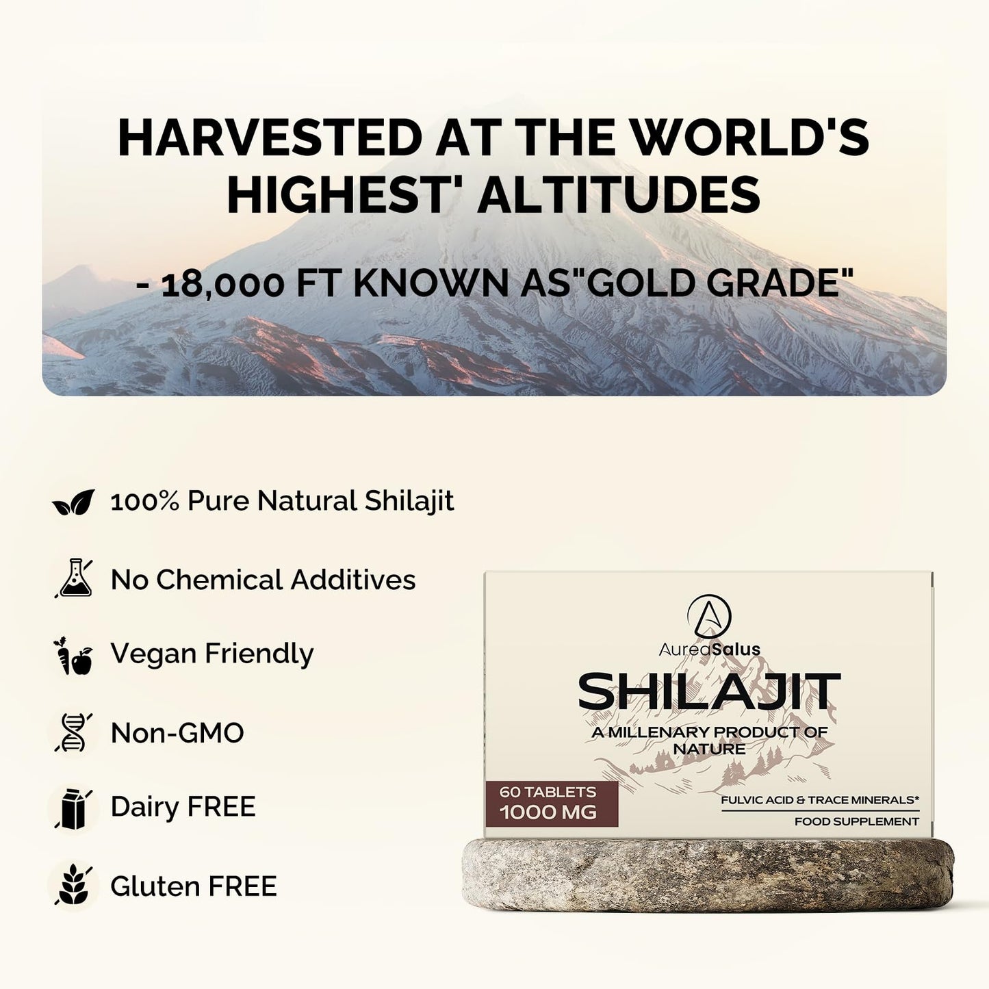 AureaSalus Shilajit Tablets 30,000mg, 60 Counts Himalayan Shilajit Tablets (1000mg Per Serving), Rich in 85+ Minerals & Fulvic Acid, More Convenient Than Shilajit Resin (60 Count (Pack of 2))