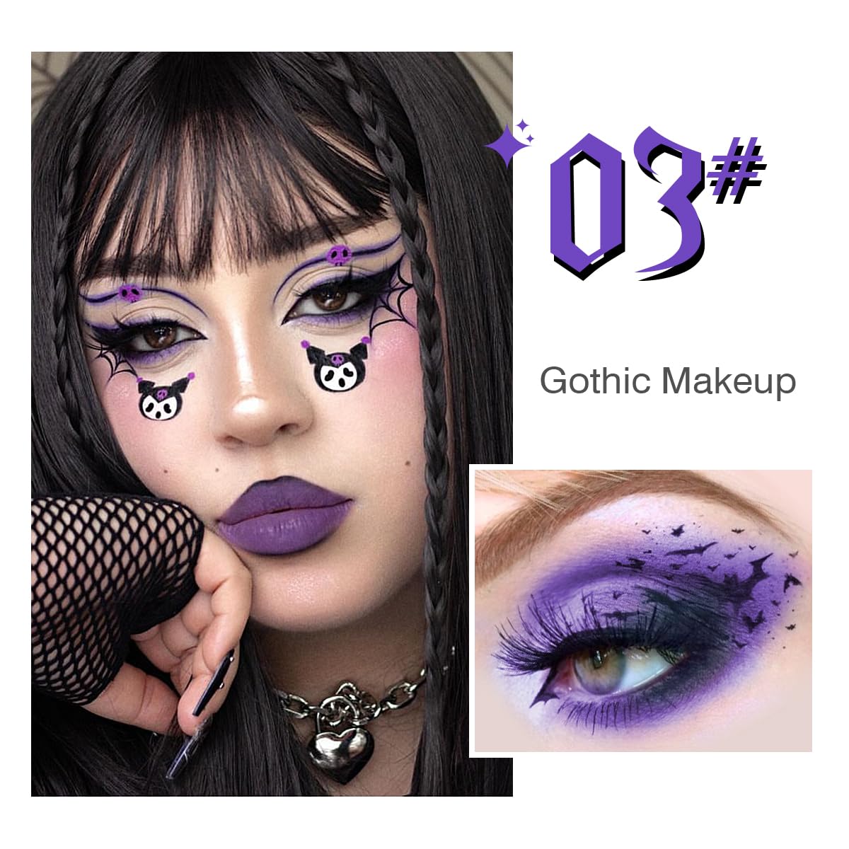 Afflano Goth Eyeshadow Palette Purple Blue, Multichrome Chrome Blue Purple Matte Black White Grey Dark Eye Shade, Gothic Halloween Makeup Eye Shadow Pallet for Costume Joker Clown Cosplay SFX Makeup