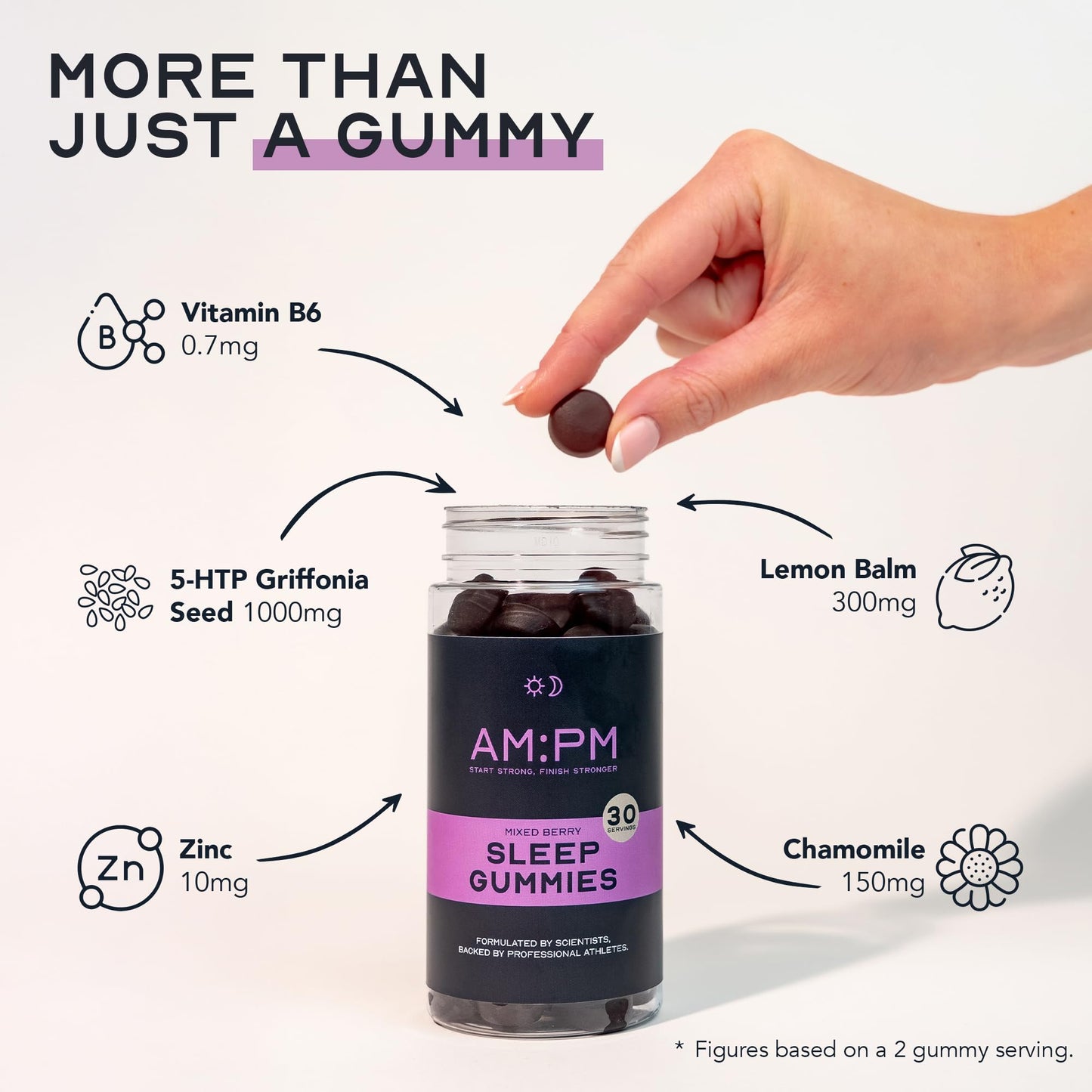 AM:PM Nutrition AM:PM Sleep Gummies, Sleep Aid with Lemon Balm, Chamomile, Zinc & Vitamin B6, 60 Gummies
