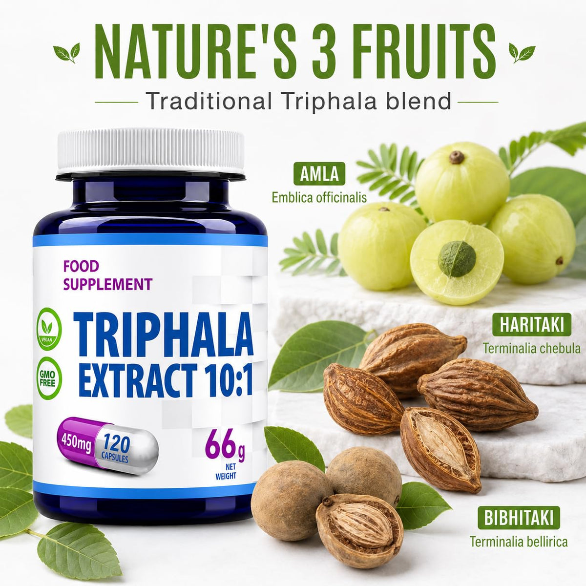 Hepatica Triphala Extract 4,500mg Equivalent | 450mg 10:1 Extract | Amalaki, Haritaki & Bibhitaki | 120 Vegan Capsules | 3rd Party Lab Tested