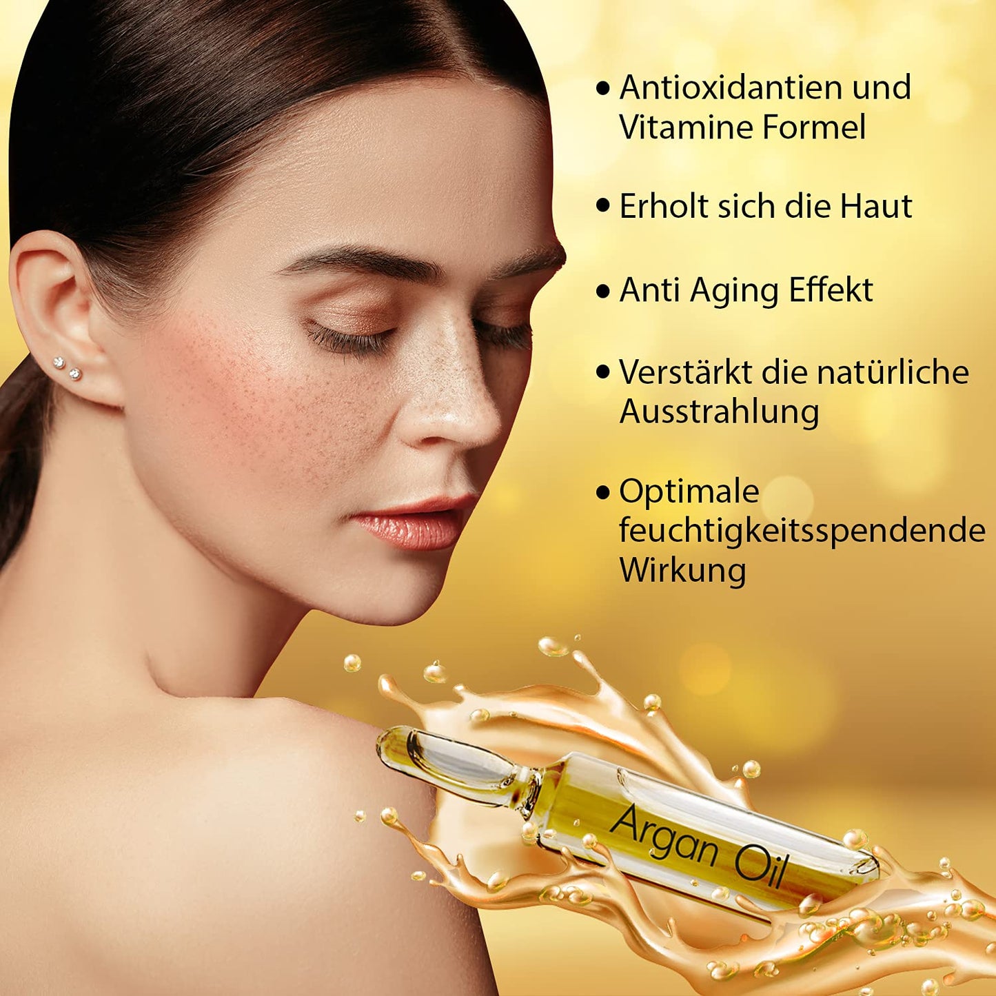 Revuele Ampoules Argan Oil Concentrated Liquid with Argan Oil for Face Neck and Décolleté 2 ml 100% Pure Natural and Organic with Oligolinolic Acids