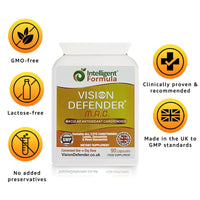 Intelligent Formula Vision Defender MAC Eye Vitamins Supplement – Triple Carotenoids: Lutein 10mg, Zeaxanthin 2mg & Meso-Zeaxanthin 10mg – Vision & Eye Health Support, Blue Light Help – 90 Capsules – Made in The UK