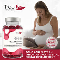 Troo Health Care Folic Acid 400μg Gummy Prenatal Supplement - 60 Natural Berry Flavour Gummies to Support Health Pregnancy & Foetus Development - No Common Allergens or GMO