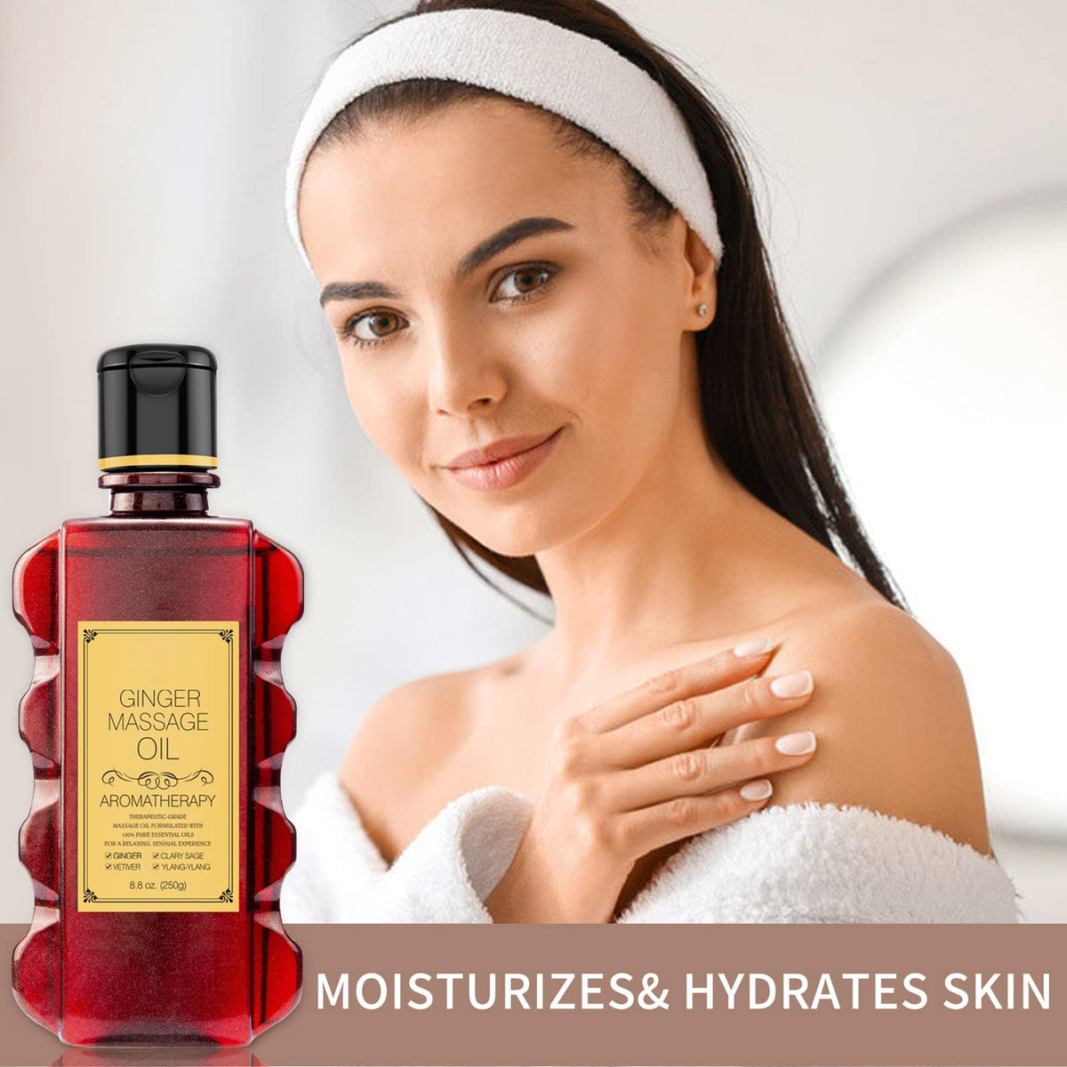 Massage Oil for Relaxing Ginger Clary Vetiver and Ylang-ylang Massage Oils Moisturizing Body Oil for Men and Women 8.8 fl.oz