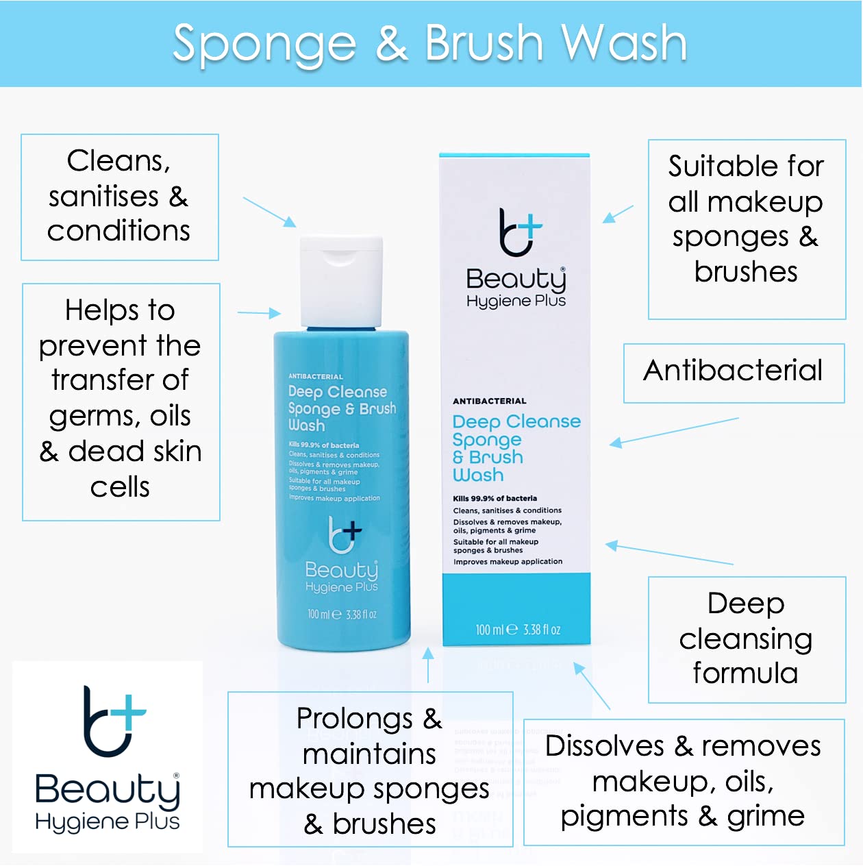 Beauty Hygiene Plus Deep Cleanse makeup Sponge & Brush Wash Conditioning Antibacterial 50ml
