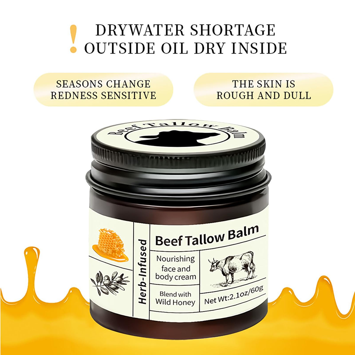 NatrLuxe Beef Tallow Honey Balm, Beef Tallow for Skin, Deeply Nourishing Grass Fed Tallow Balm, Beef Tallow Cream for Face & Body, Nourishing Beef Moisturiser for Dry Skin