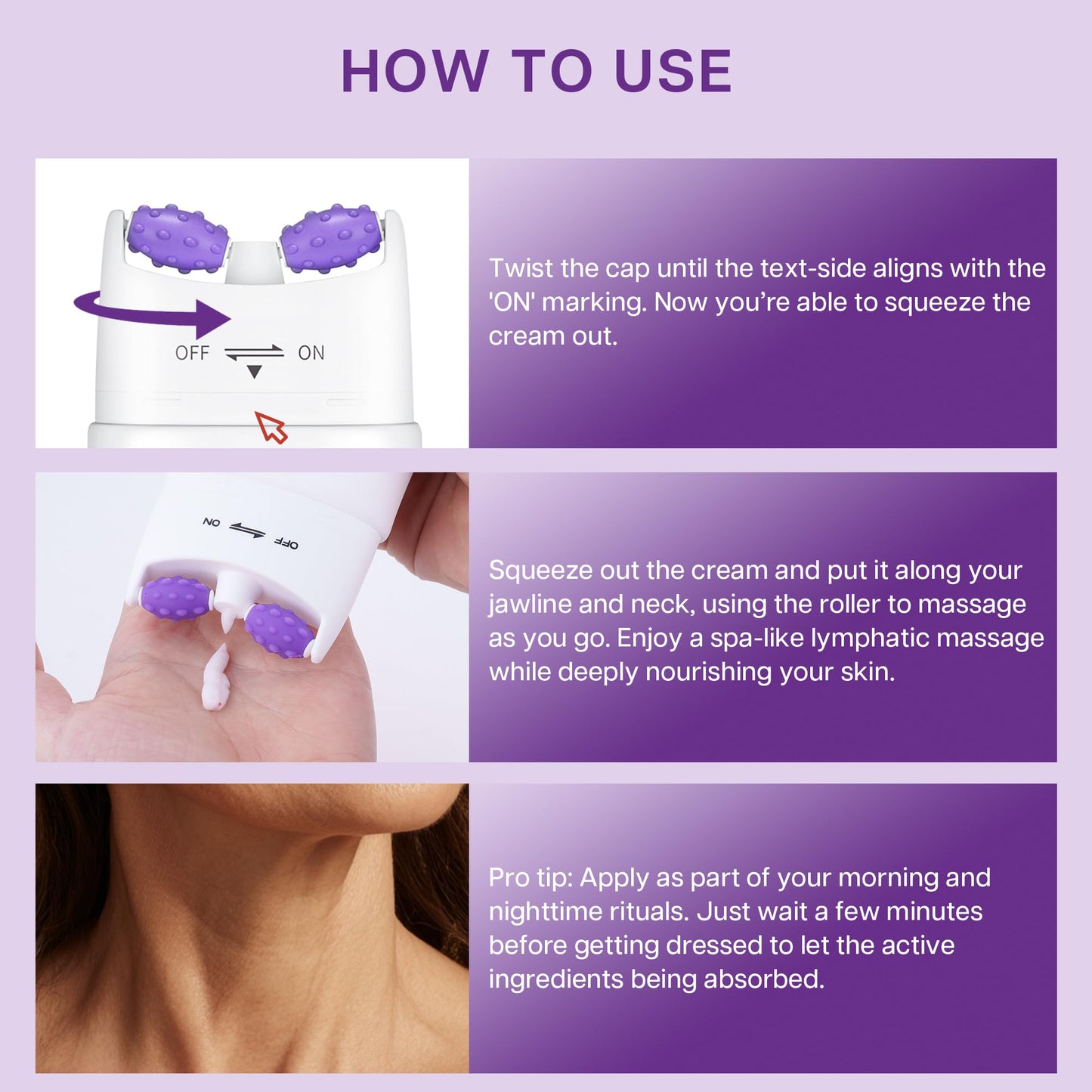 VRAIKO SADOER Gua Sha Neck Cream, Retinol Firming Cream for Neck & Jawline Lifting with Double Massage Rollers, Décolleté Moisturizer for Fine Lines, Elasticity and Hydration, 3.8 oz