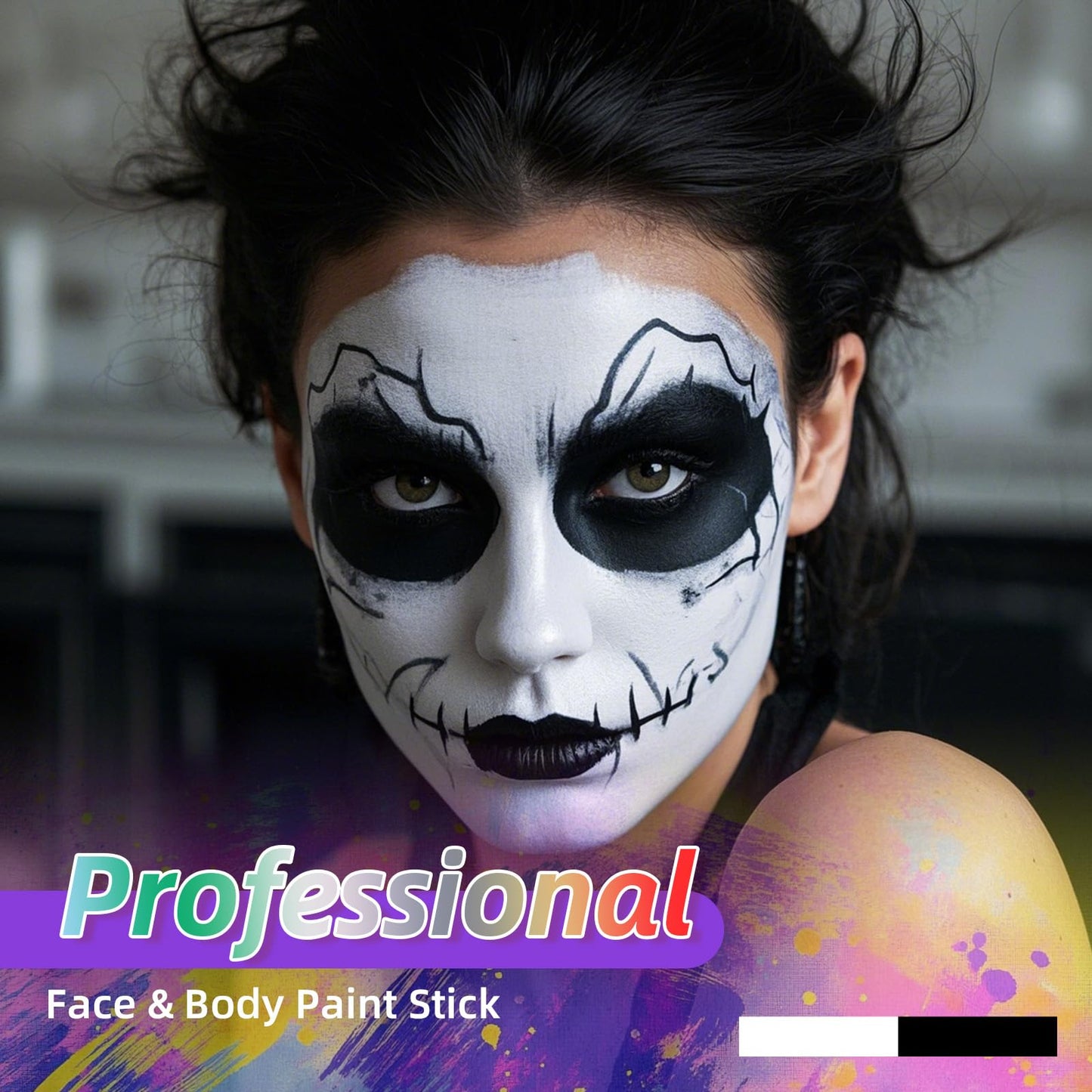 YBUETE Black Face Body Paint, Professional Paint for Halloween Cosplay Costume Party, Full-coverage Multi-Color Cream Makeup Blendable Body Painting for Adults Halloween Cosplay SFX Makeup Paint